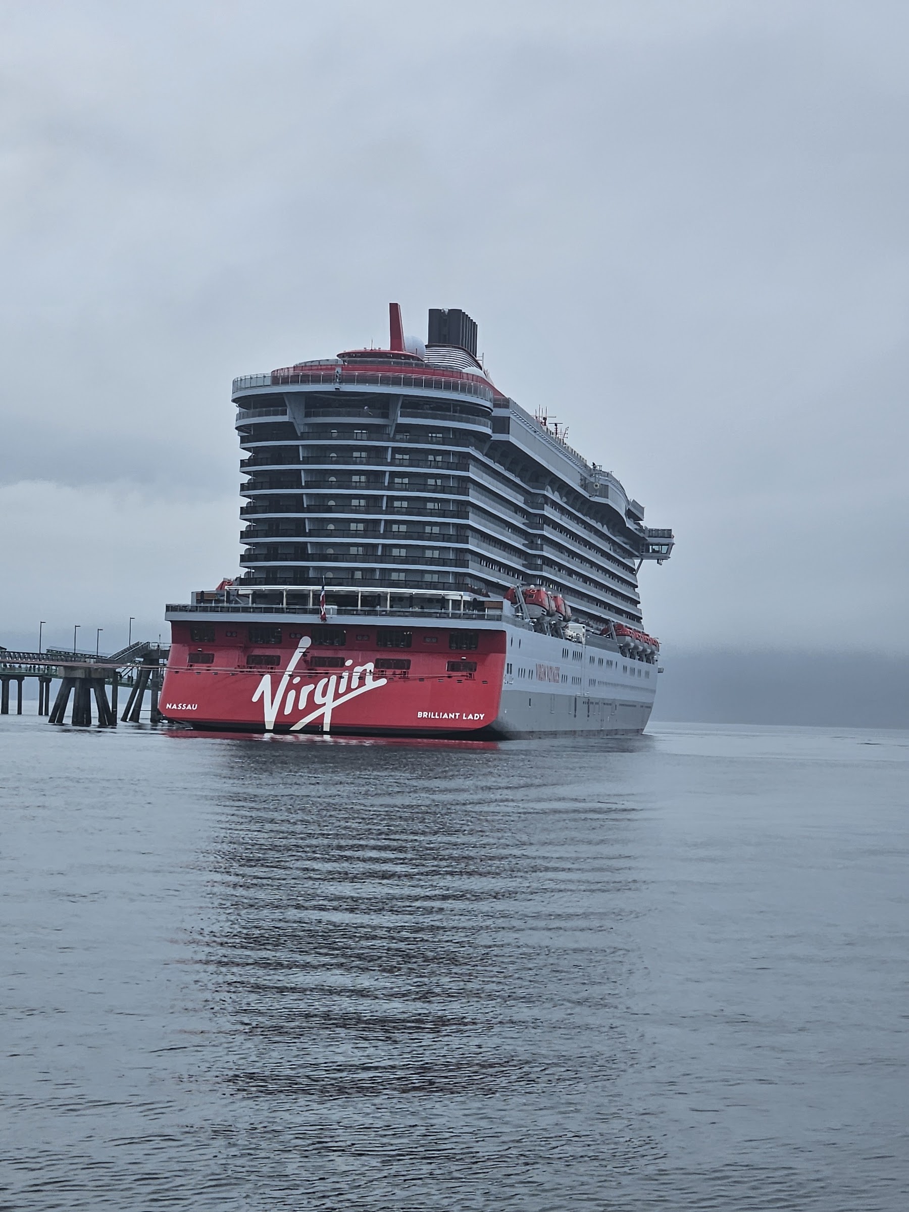 Brilliant Lady bow-on in fog off Icy Strait Point